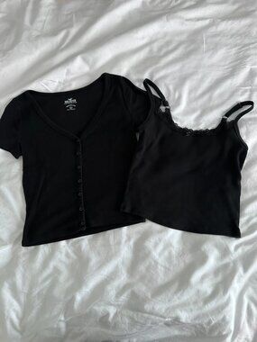 Hollister Black T-Shirt & Tank Top Cropped Medium Worn Once Excellent Condition